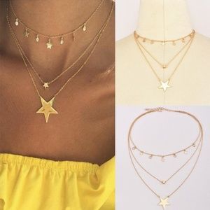 Multilayer Gold Plated Star Choker Necklace